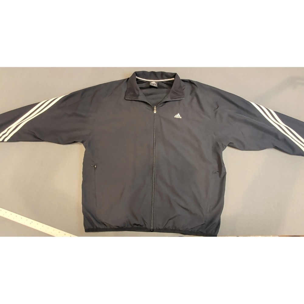 Adidas Black 3 Stripe Hooded Full Zip Athletic Track Climate‎ Jacket Large